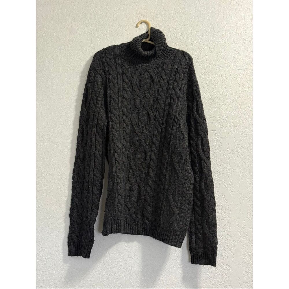 Asos Mens Wool Blend turtleneck cable knit sweater   L tall grandpa old money